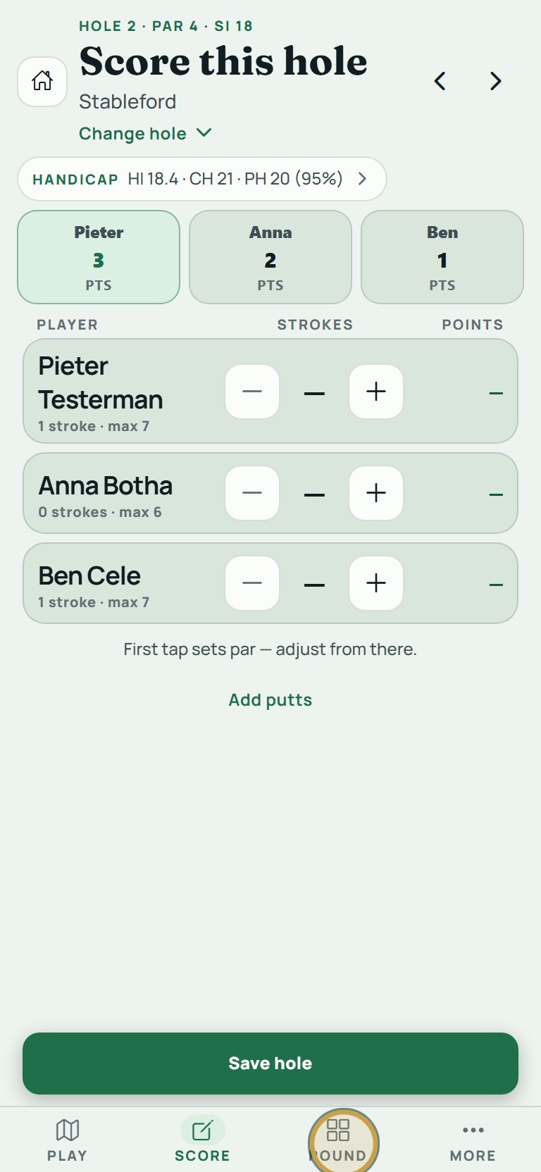 During your round, tap Round to open your scorecard.