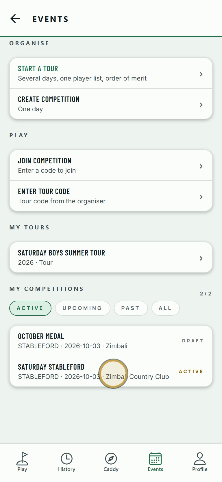 Open Events and tap your competition.